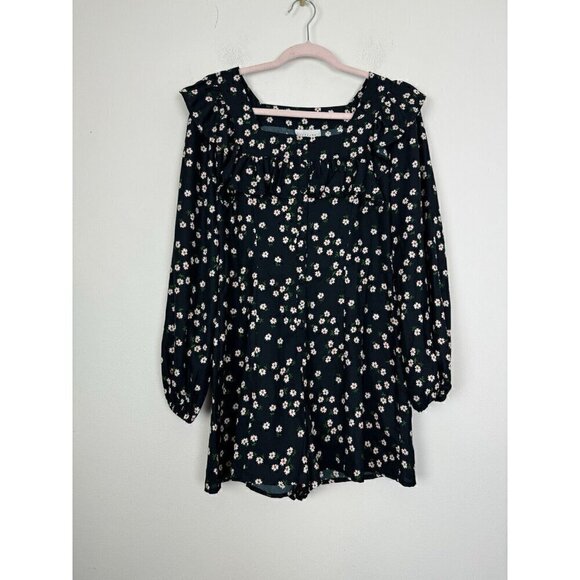 Topshop Pants - Topshop Blue White Floral Long Sleeve Ruffle Romper NWT Size 4 Long Sleeve